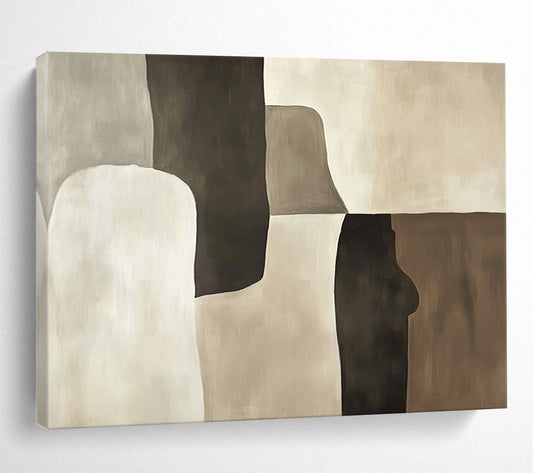 “Neutral Shapes Collage” - Gray, beige, white, brown, Minimalist Abstract Painting HB0618