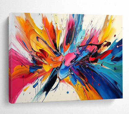 “Explosive Colorful Splashes” - Colorful Palette, Explosive Paint Splashes Painting On Canvas HB0860