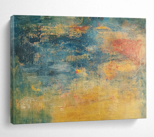 “Subtle Color Blends in Blue and Yellow” - Blue, yellow, green, red; Subtle blends of colors in blue and yellow tones; Soft Oil Painting On Canvas HB1205