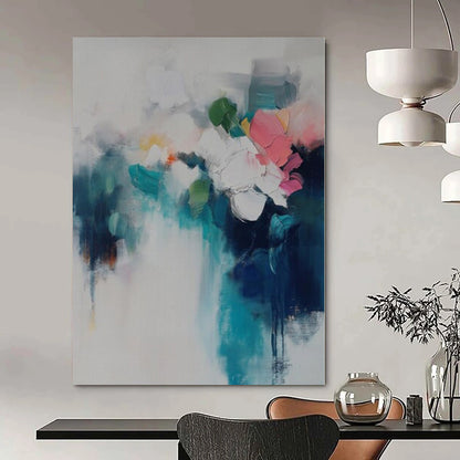 Large-Scale Hand-Painted Contemporary Abstract Canvas for Dining Room Above Sideboard Cabinets
