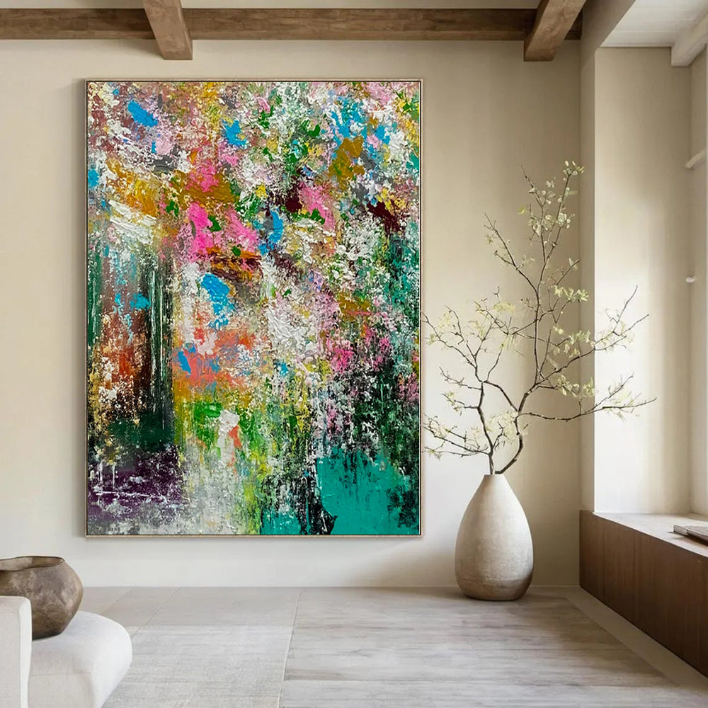 Huge Hand-Painted Contemporary Abstract Canvas for Bedroom Windowless Walls