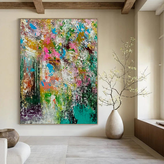 Huge Hand-Painted Contemporary Abstract Canvas for Bedroom Windowless Walls