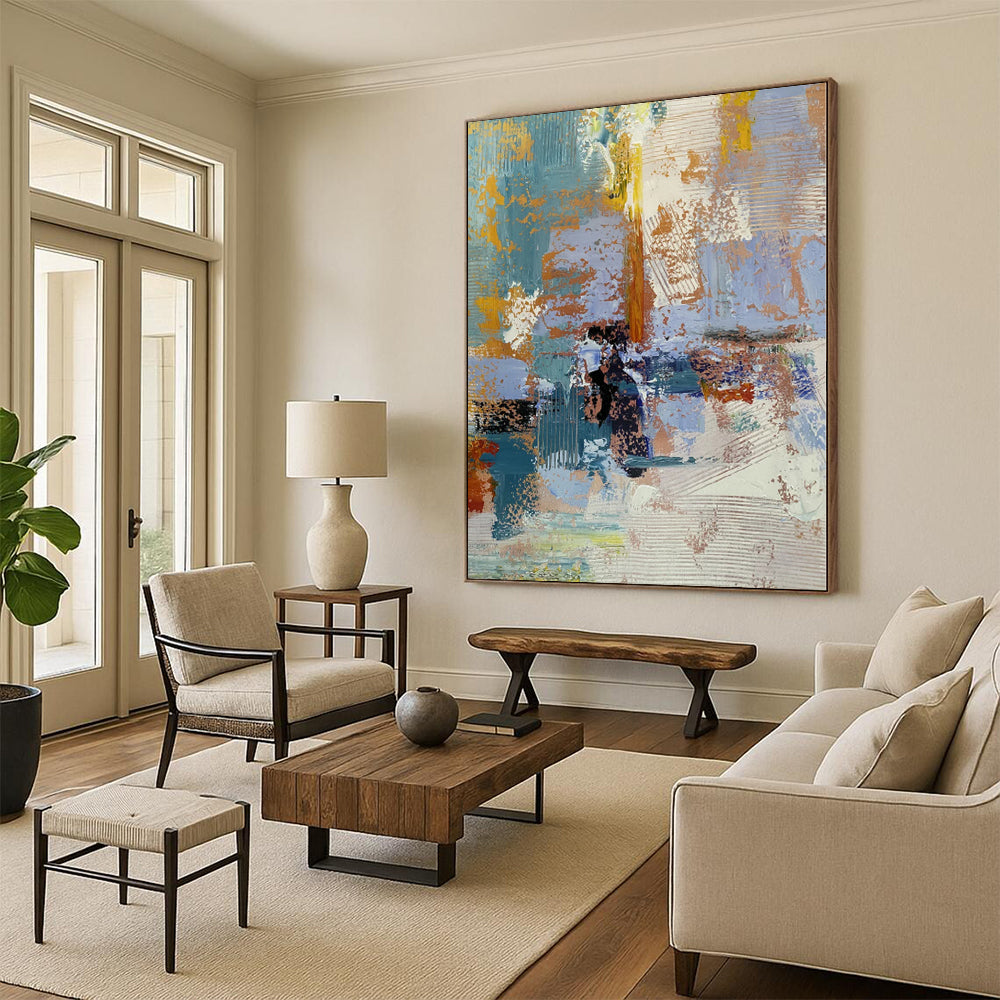 Oversized Abstract Wall Art for Chicken Coop Interiors - Custom Mixed Media on Linen