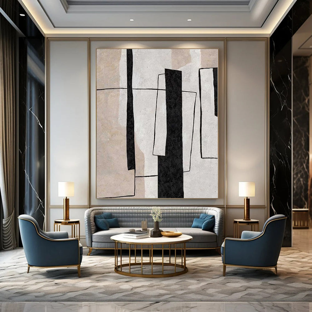 Warm Hand-Painted Abstract Wall Art for Living Room Behind Armchairs