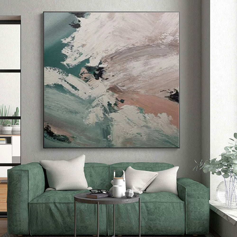 Oversized Abstract Expressionist Hand-Painted Canvas for Bathroom Relaxation Wall