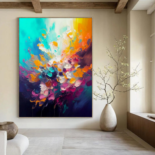 Large-Scale Contemporary Abstract Canvas for Artisan Coffee Shop Interiors