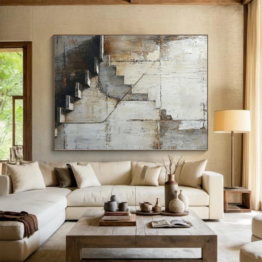 Giant Hand-Painted Abstract Art for Basement Family Movie Night Areas