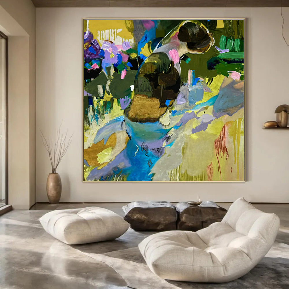 Oversized Hand-Painted Modern Abstract Painting for Bedroom Pet Sleeping Nooks