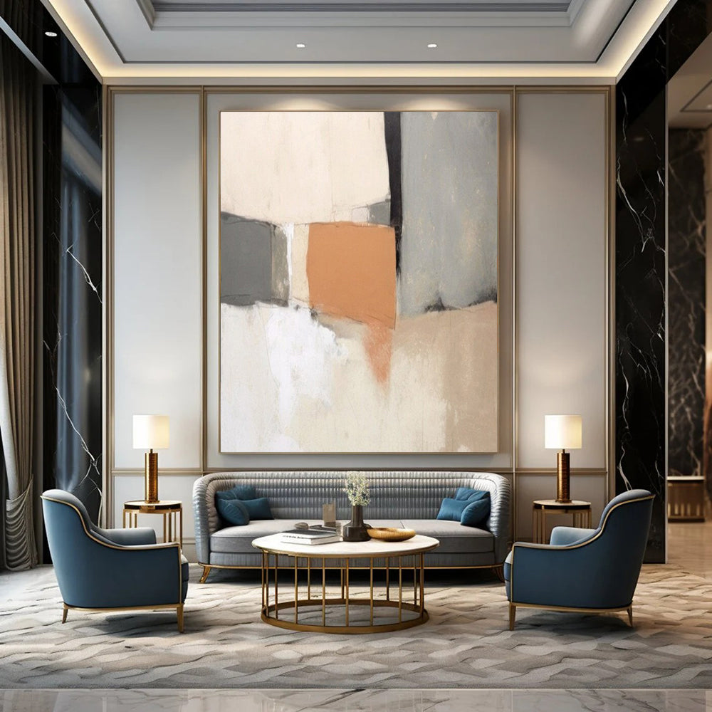 Oversized Hand-Painted Contemporary Abstract Mural for Family Dining Halls