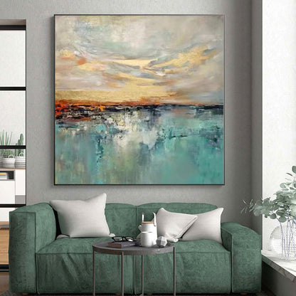 Enormous Hand-Painted Abstract Canvas for Greenhouse Interior Wall