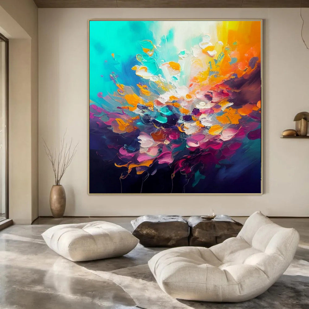 Large-Scale Contemporary Abstract Canvas for Artisan Coffee Shop Interiors