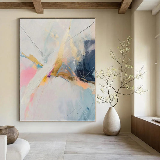 Large - Format Custom Textured Hand - Painted Abstract Mural for Entryway & Hotel Suite DKH0995