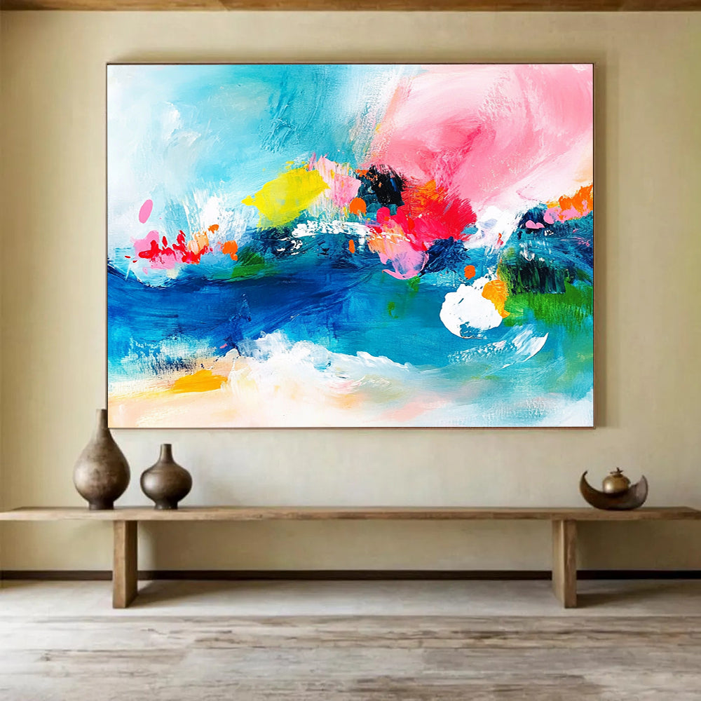 Bright Abstract Expressionist - Energetic Abstract Oil Painting On Canvas HB0479