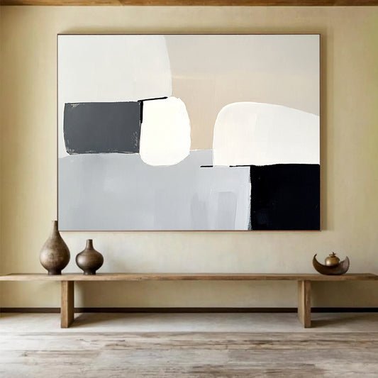 “Monochrome Minimalism” - Gray, White, Black, Abstract Forms - Minimalist Acrylic Painting HB1511