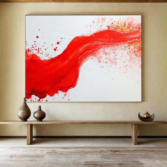 “Red Wave Splash” - Red, White, Abstract Wave Painting On Canvas HB0752