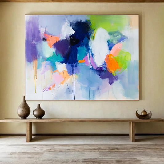 “Vibrant Abstract Mix” - Purple, Blue, Green, Orange, Bold Abstract Shapes Painting On Canvas HB1049