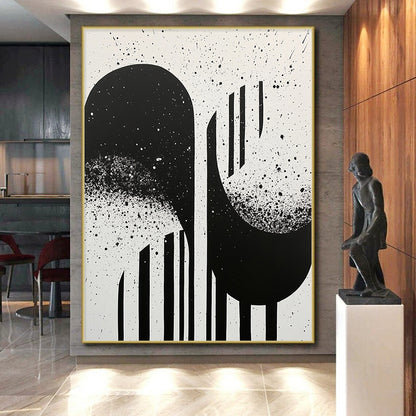 Black, White, Splattered Shapes "Ink Splatter Silhouettes" Abstract Expressionist Painting On Canvas HB175