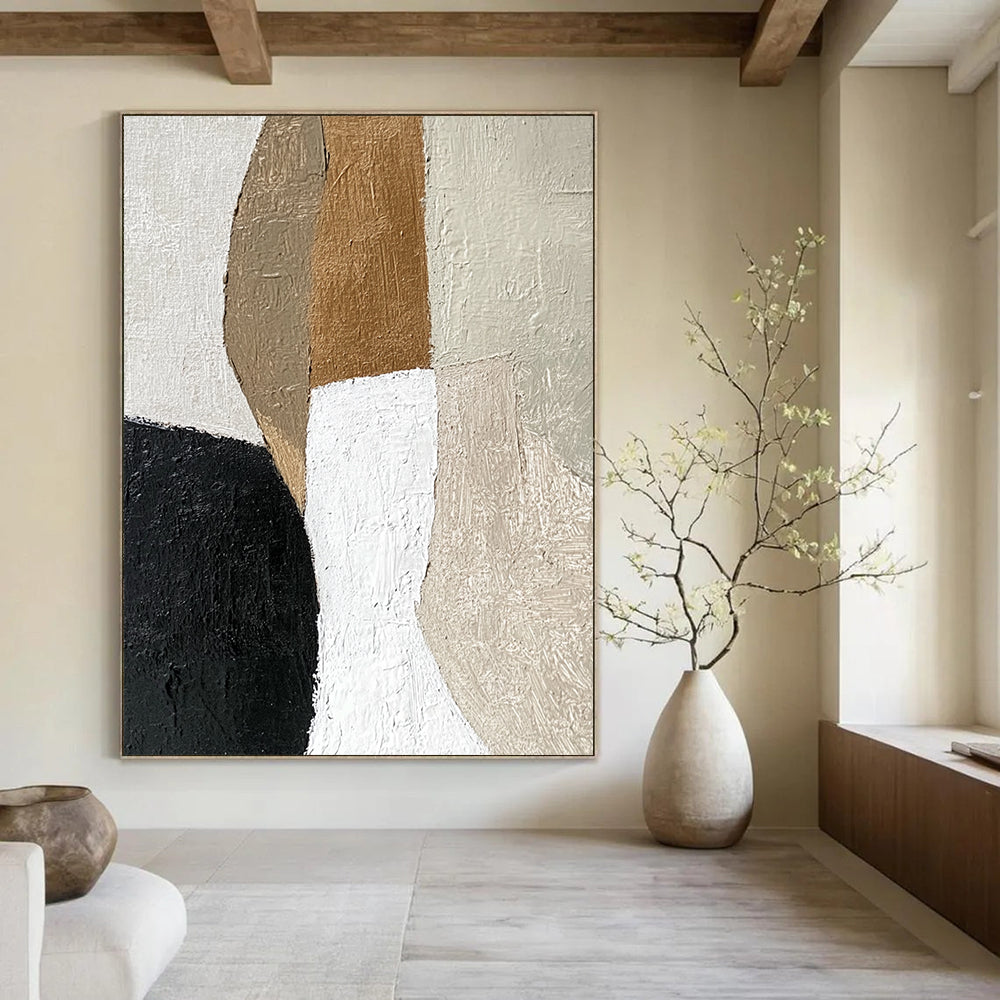 Contemporary hand-painted abstract artwork featuring a detailed leg and foot profile in textured neutral colors with bold brush strokes. DLZ0970
