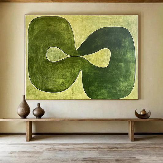 “Infinite Green Loop” - Greens, Beiges, Abstract Infinity - Inspired Shape - Acrylic Painting HB1763