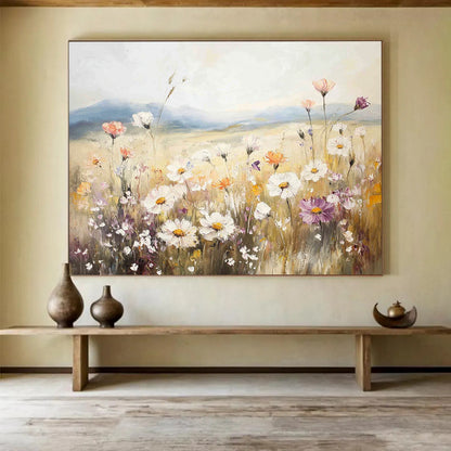 “Pastel Wildflower Field” - Soft - hued wildflowers in a meadow, Impressionist Landscape Painting On Canvas HB0546