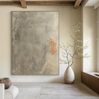 Contemporary hand-painted abstract art showcasing a textured gray concrete floor with rust accents and a soft gradient, emphasizing the beauty of aged surfaces. DLZ1485