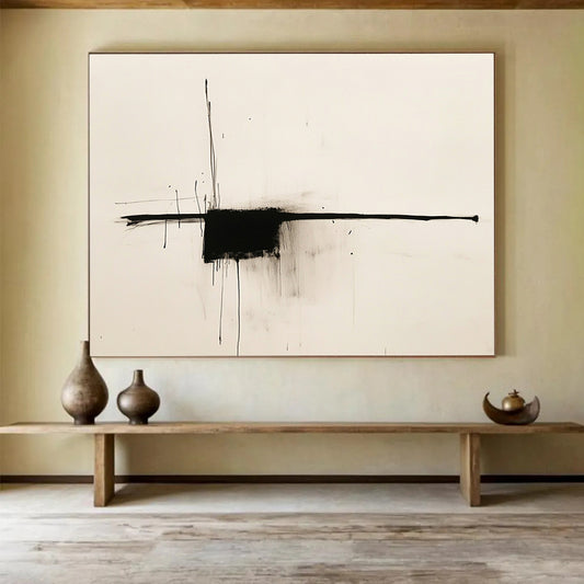 “Expressive Black Ink Drizzles” - Black, White, Minimalist Abstract Marks - Ink Painting HB1664