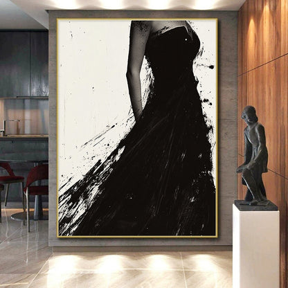 Black Dress Silhouette "Elegant Splash" Painting On Canvas HB303