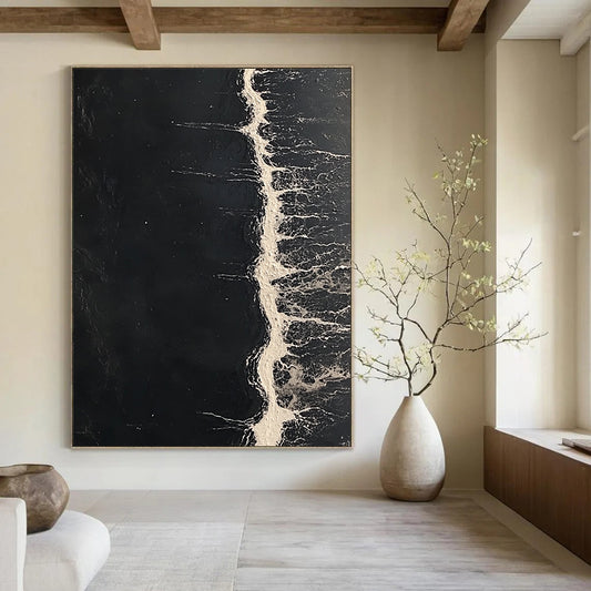 Vibrant contemporary abstract art featuring dark sea tones and striking white water lines, inspired by celebrated modern artists. DLZ0843