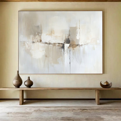 “Neutral Flow” - Beige, White, Gray with Flowing Shapes - Abstract Acrylic Painting HB1336