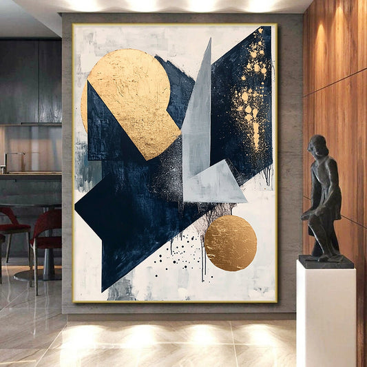 Geometric Shapes with Gold Accents "Elegant Geometry" Painting On Canvas HB292