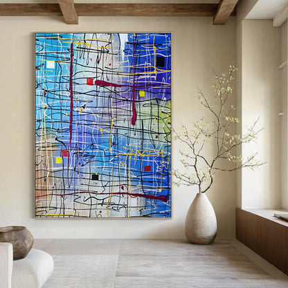 Impressive Vertical Hand - Painted Custom Abstract Canvas (with Rocky Textures) for Office and Entryway DKH1583