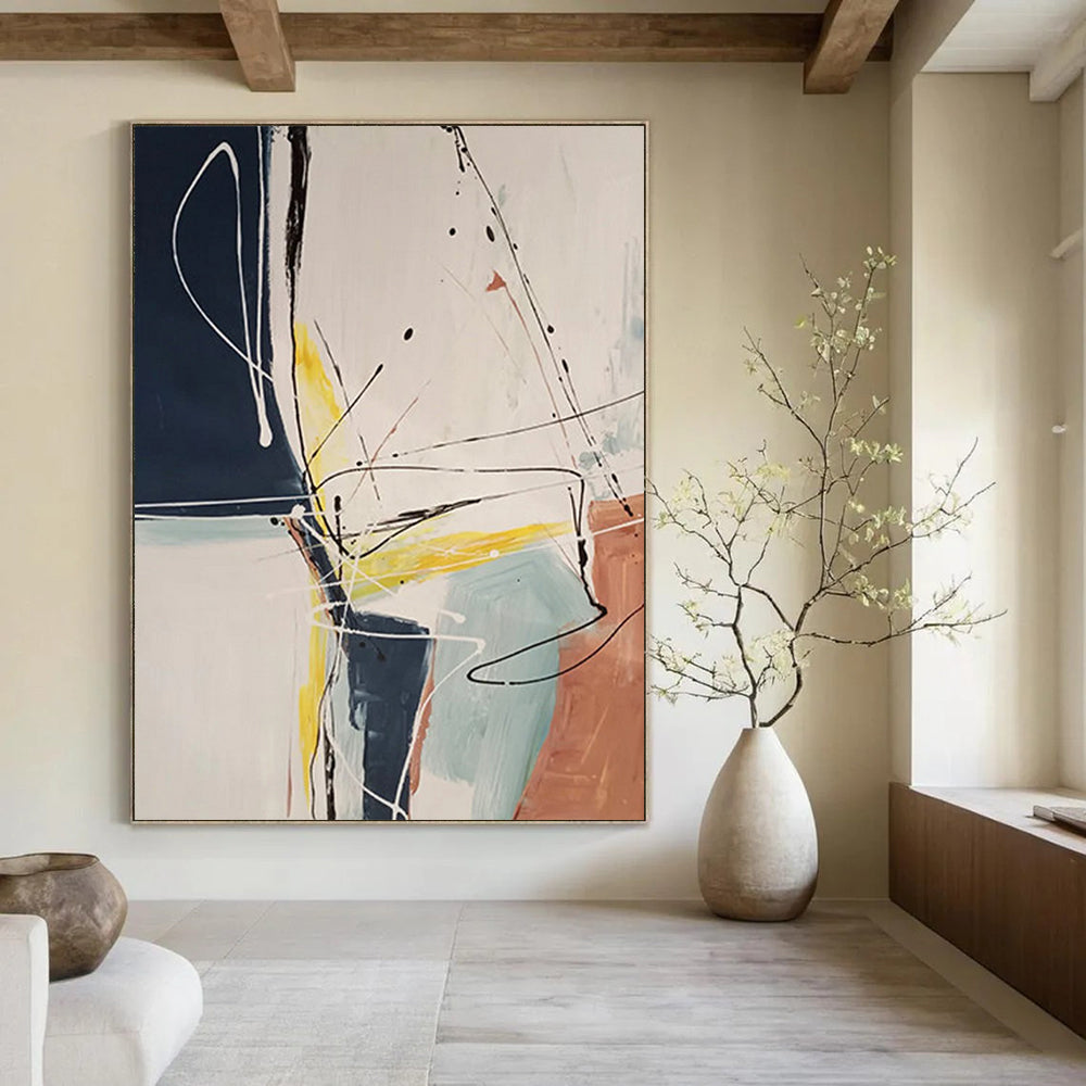 Extra - Large Hand - Painted Textured Custom Abstract Gemstone for Living Room and Hotel DTP037