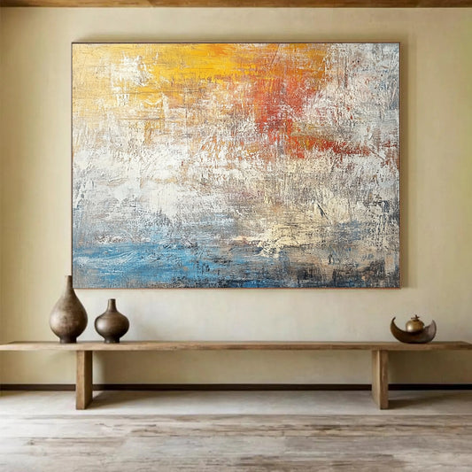 “Sunset Textures” - Yellow, Orange, Red, Blue, Layered Abstract Sunset Painting On Canvas HB1047