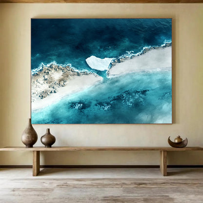“Aerial Iceberg” - Blue, White, Beige with Iceberg and Coast - Aerial Photography HB1356