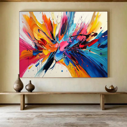 “Explosive Colorful Splashes” - Colorful Palette, Explosive Paint Splashes Painting On Canvas HB0860