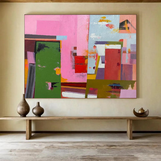 Pink - Green Color Block Abstract - Cheerful Bedroom Accent DLZ013