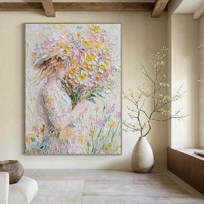 Contemporary abstract art featuring impasto technique vibrant spring flowers in pastel hues perfect for enhancing wall decor. DLZ1666