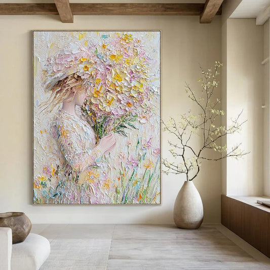 Contemporary abstract art featuring impasto technique vibrant spring flowers in pastel hues perfect for enhancing wall decor. DLZ1666