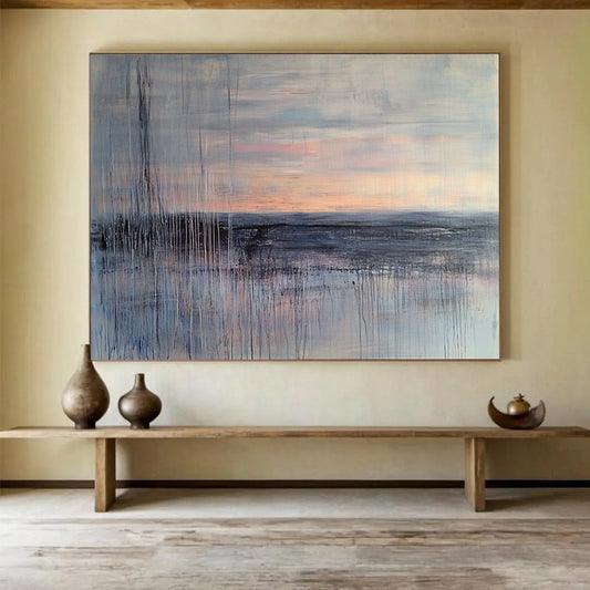 “Muted Sunset Landscape” - Gray, Pink, Orange, Abstract Dusk - Expressive Acrylic Painting HB1500