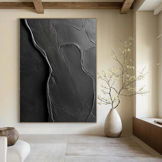 Contemporary abstract artwork featuring textured black paper blending into human body contours rich in detail and depth. DLZ1204