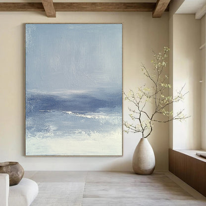 Contemporary abstract painting featuring a foggy sea in grey and blue, inspired by James Whistler's minimalist style, perfect for modern decor. DLZ0595