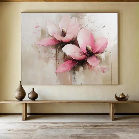 “Pink White Gray Floral Softness” - Pink, white, gray, beige; Soft abstract floral painting HB1295
