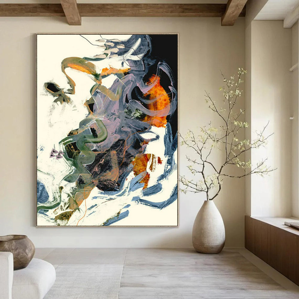 Large-Format-Scale Hand-Painted Abstract Canvases for Bedroom & Hallway LargeART2312