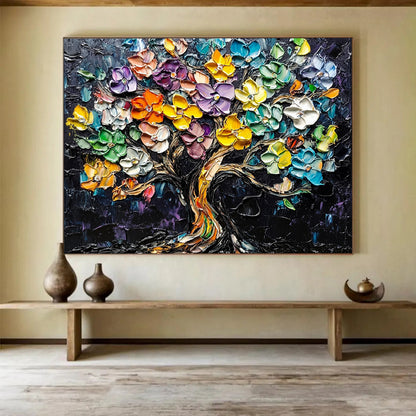 “Colorful Flower Tree” - Colorful, Textured, Flower Tree Painting On Canvas HB0751