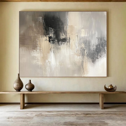 “Neutral Gray Abstract” - Beige, Gray, White, Subtle Abstract Textures Painting On Canvas HB0965