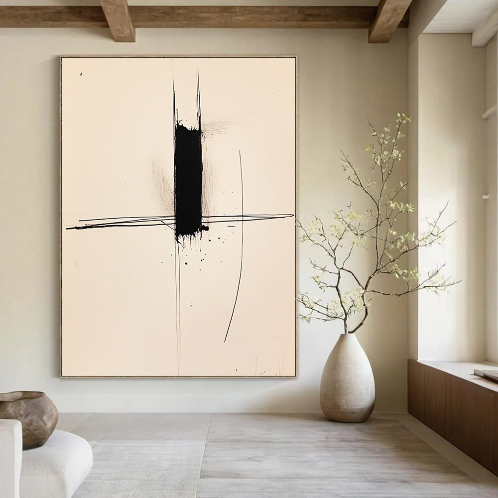 Contemporary abstract art featuring a single black line on white paper captures minimalist elegance and expressive simplicity. Perfect for modern decor. DLZ1585