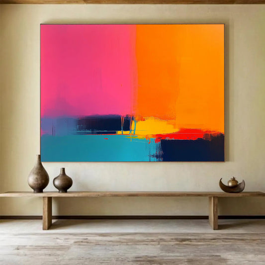 “Vibrant Color Field” - Pink, Orange, Blue, Yellow, Purple, Color Blocks - Painting On Canvas HB1437