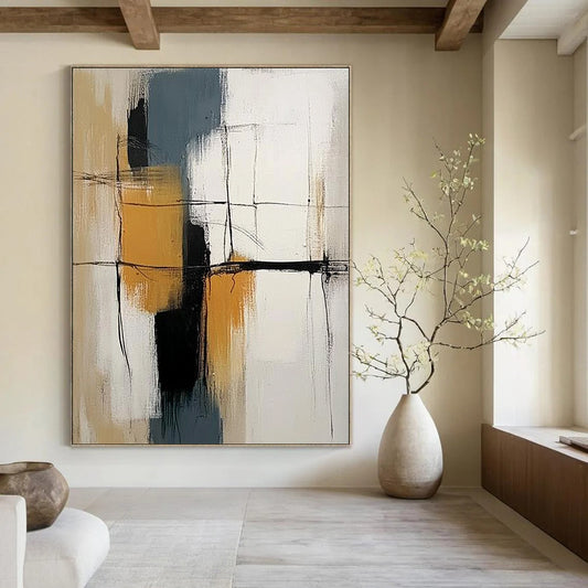 Contemporary abstract art piece featuring vibrant colors and unique shapes, ideal for modern decor, captivating and thought-provoking creation. DLZ1766