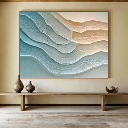 “Blue - Beige Textured Wavy Layers” - Abstract Textural Painting On Canvas HB0512