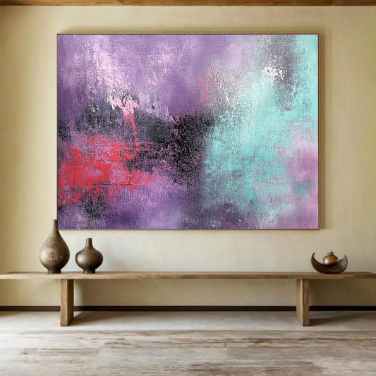 “Purple - Teal Abstract Blend” - Purple, Teal, Red, Black with Blended Textures - Abstract Acrylic HB1363